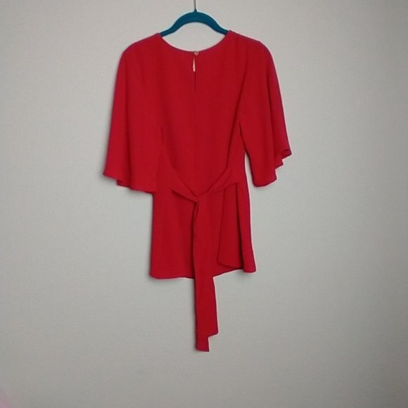 Ces'Femme Red Tomato Women Small Blouse Front Tie Flared Sleeve Scoop Neck  Top - Picture 9 of 9